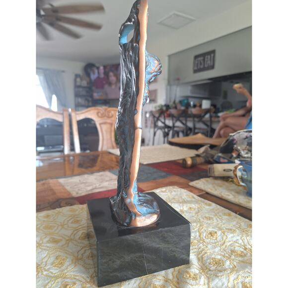 Bronze On Marble Brutalist Sculpture- Vivid Carbonite- Golfer- Very Nice- Golf! - Picture 3 of 11